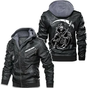 Dark Grim Death Skull Gothic Custom Men PU Leather Vest Jacket Coat