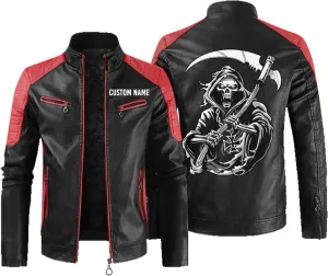 Dark Grim Death Skull Gothic Custom Men PU Leather Vest Jacket Coat
