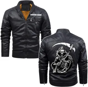 Dark Grim Death Skull Gothic Custom Men PU Leather Vest Jacket Coat