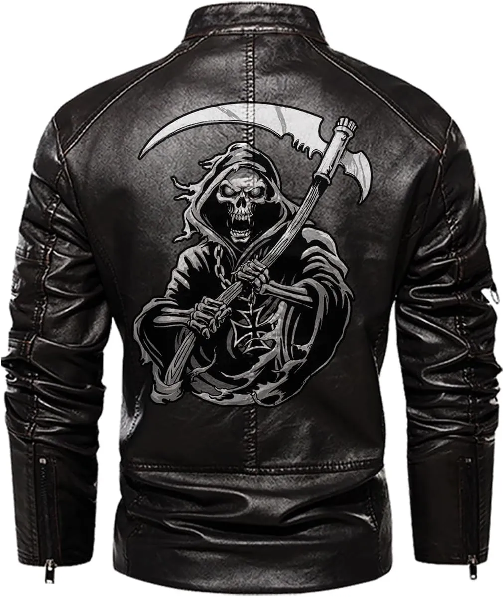 Dark Grim Death Skull Gothic Custom Men PU Leather Vest Jacket Coat