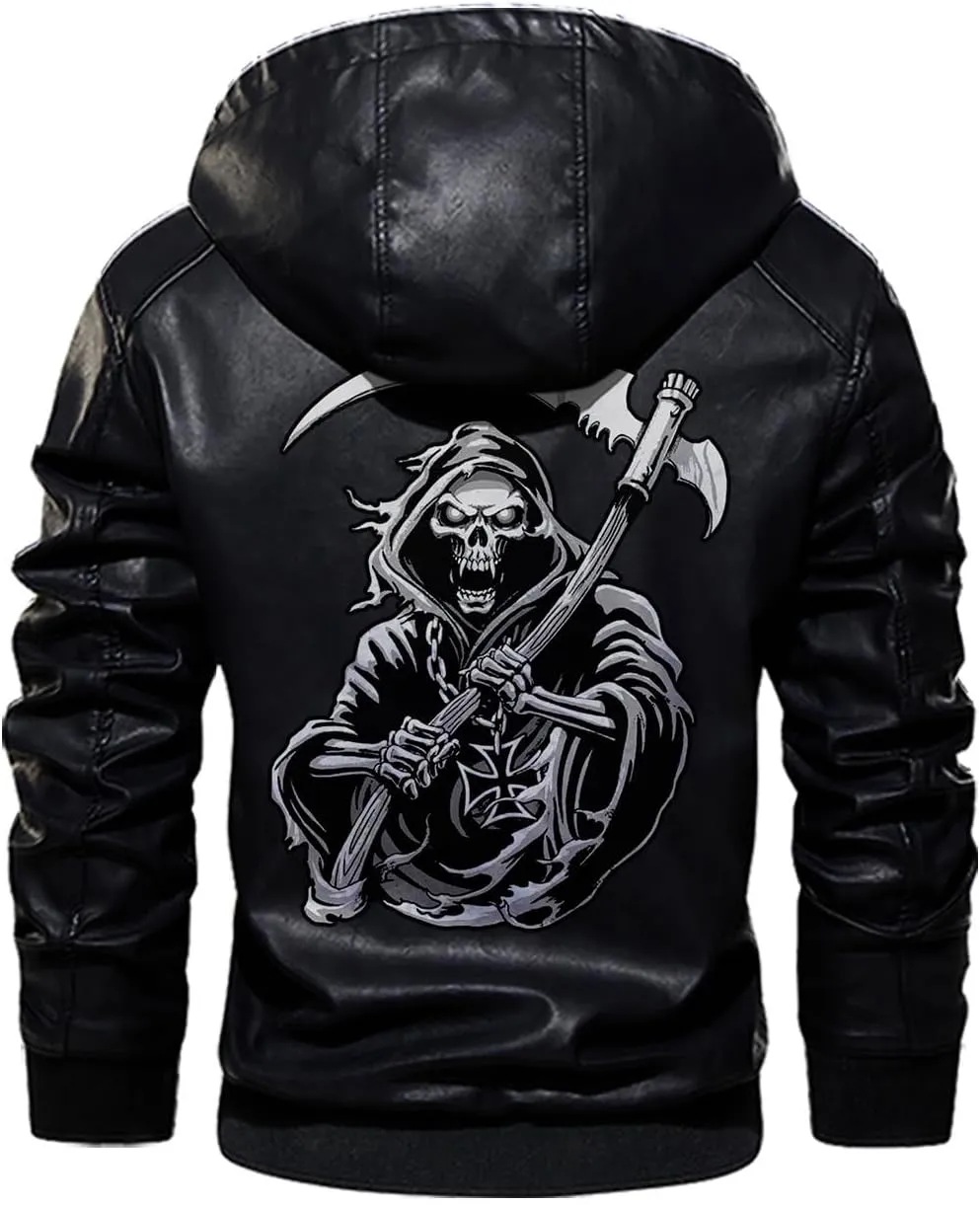 Dark Grim Death Skull Gothic Custom Men PU Leather Vest Jacket Coat