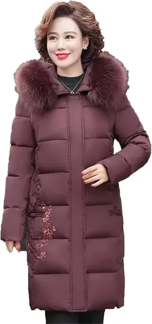 Dcvmvmn Women's Down Jacket Mid-Length Cotton Parka Coat Hooded Short Padded Puffer Overcoat Purple