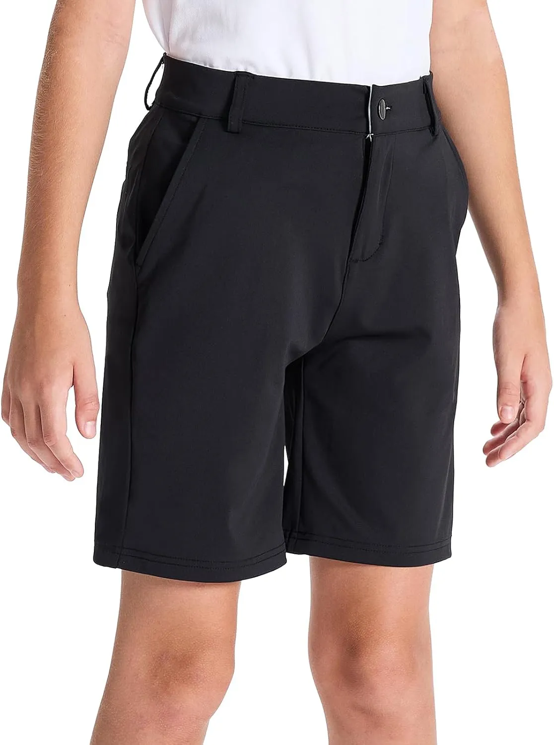 DEVOROPA Youth Boys Golf Shorts Stretch School Uniform Clothes Kids Flat Front Dress Chino Hybrid Twill Casual Shorts Pockets