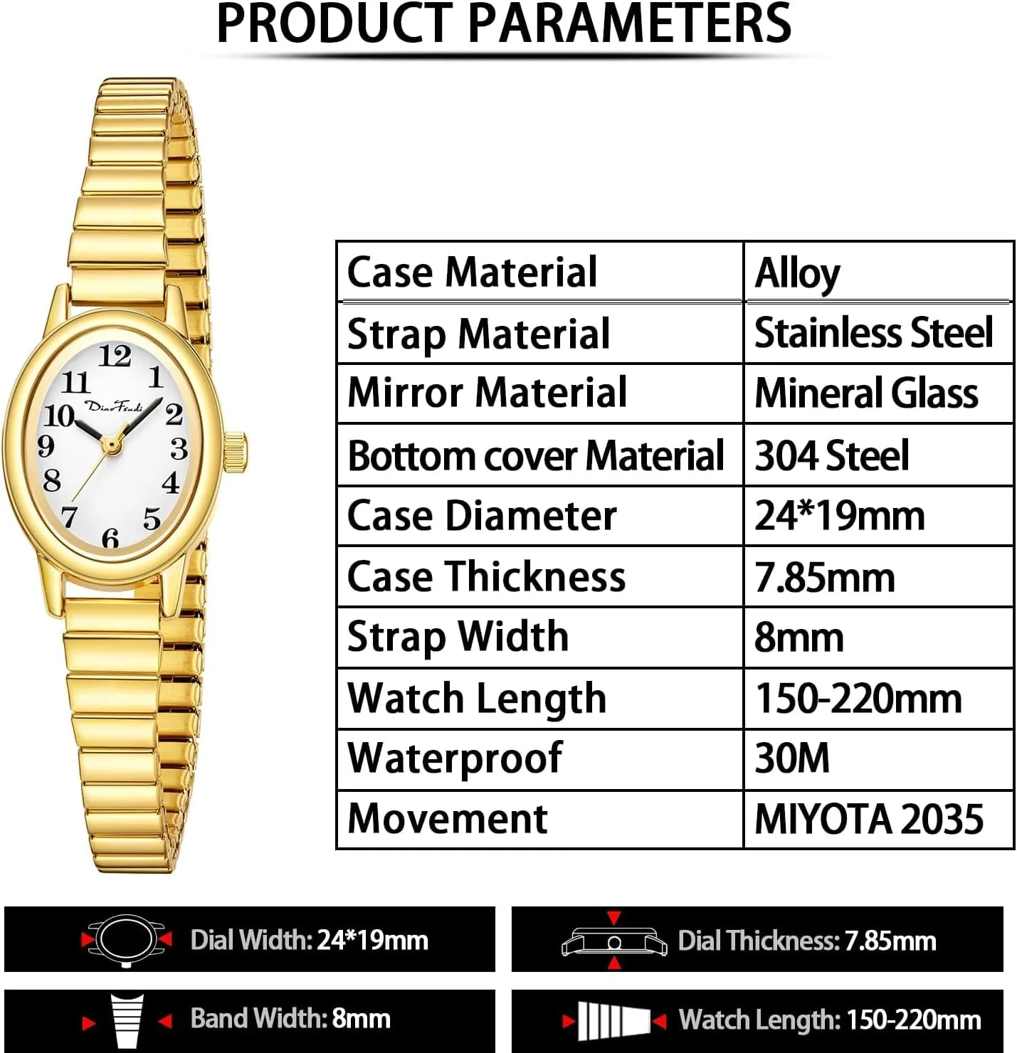 Diaofendi Petite Women's Easy Reader Watch, Analog Women Watch with Stainless Steel Expansion Band, Water Resistant