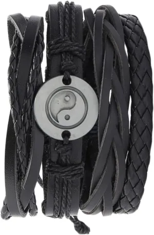 Didiseaon 4Pcs Adjustable Hand Woven Leather Bracelet Set Eight Diagram Design Fashion Jewelry for Men Women Birthdays Graduations and Special Occasions