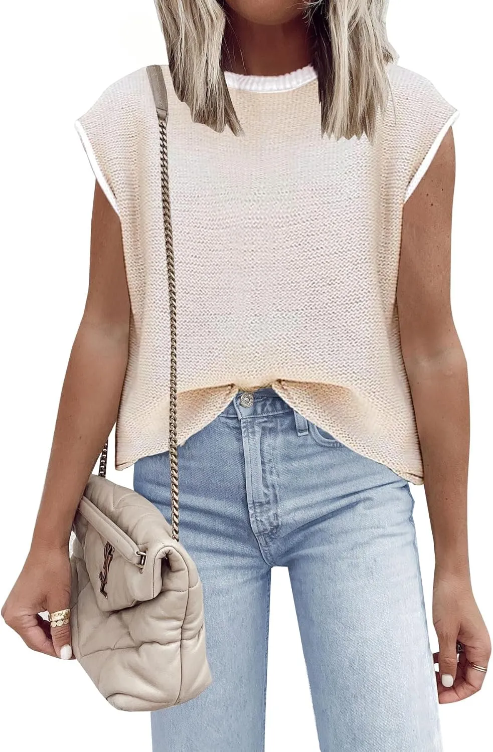 Disamer Womens Short Sleeve Sweater Tops Spring Summer Shirts 2025 Striped Pullover Cap Sleeve Knit Sleeveless Vest
