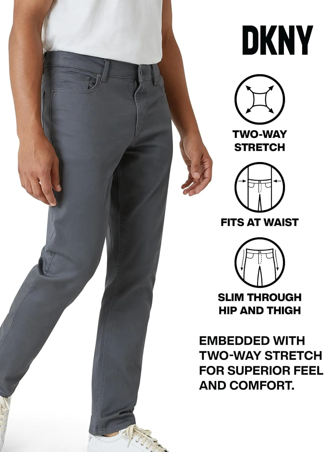 DKNY Mens Pants - Slim Fit Business Casual Pants for Men | Ultra Soft Mens Chino Stretch Work Pant | Everyday Casual Slacks
