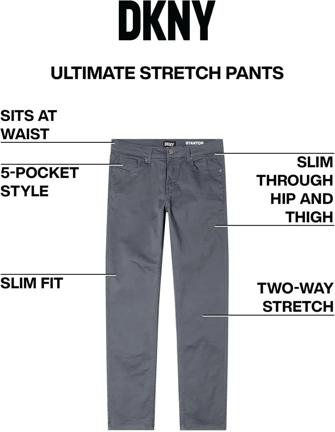 DKNY Mens Pants - Slim Fit Business Casual Pants for Men | Ultra Soft Mens Chino Stretch Work Pant | Everyday Casual Slacks