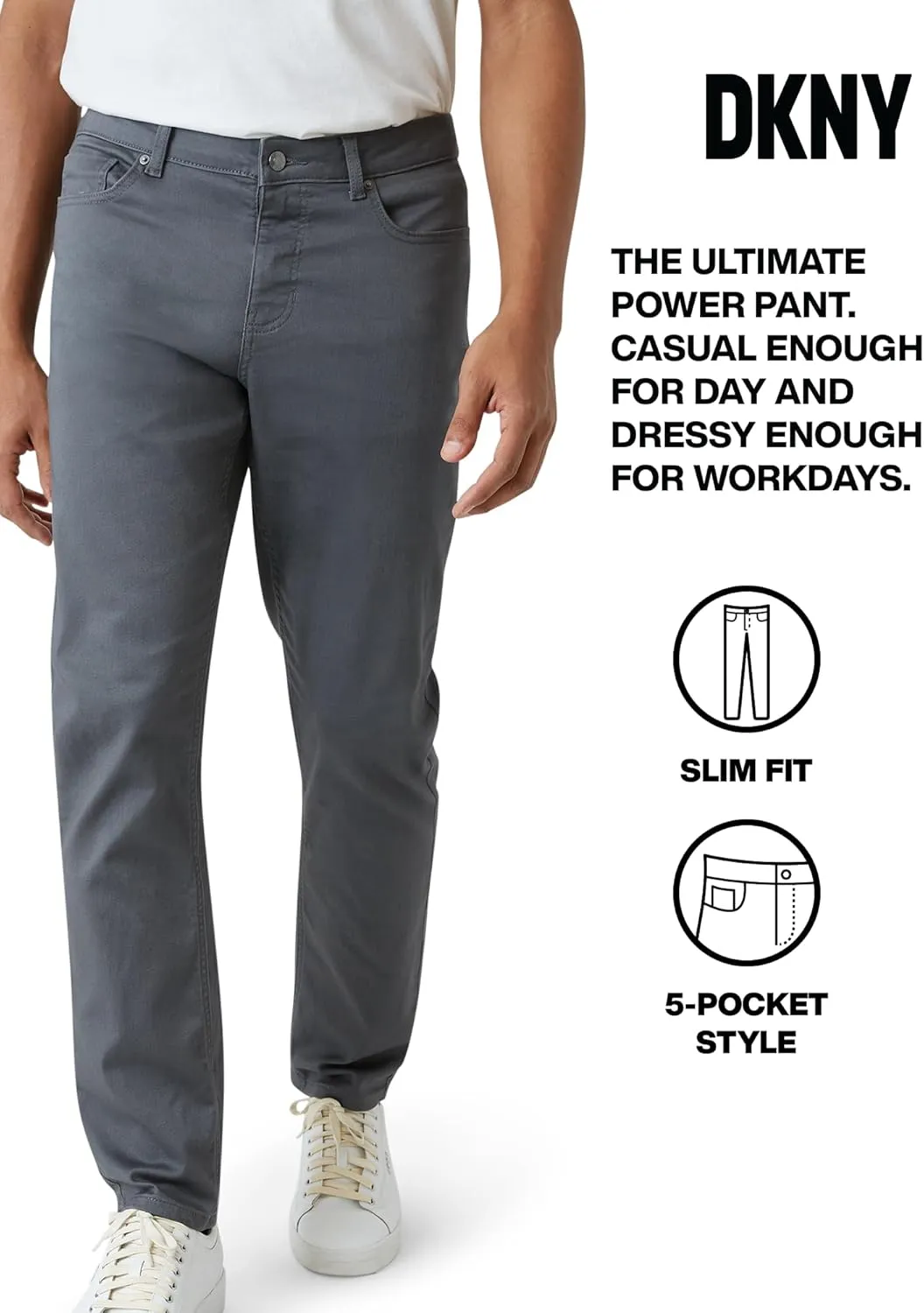 DKNY Mens Pants - Slim Fit Business Casual Pants for Men | Ultra Soft Mens Chino Stretch Work Pant | Everyday Casual Slacks