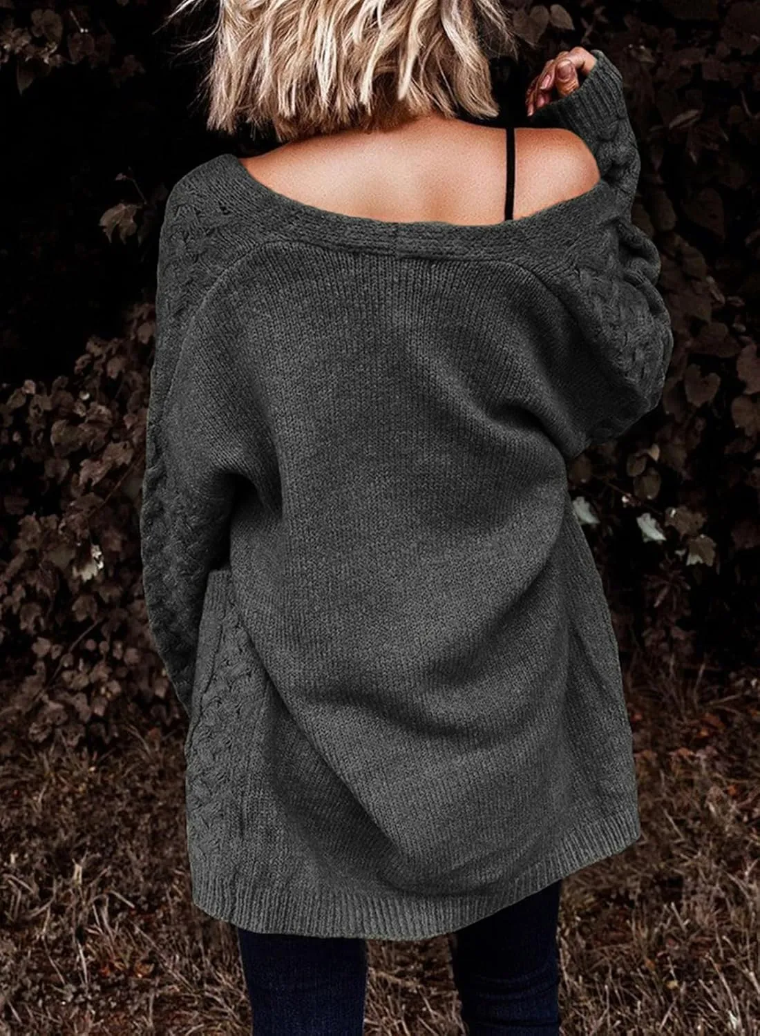 Dokotoo Women's 2024 Fashion Casual Open Front Long Sleeve Chunky Cable Knit Cardigans Sweaters Outerwear Coats with Pockets