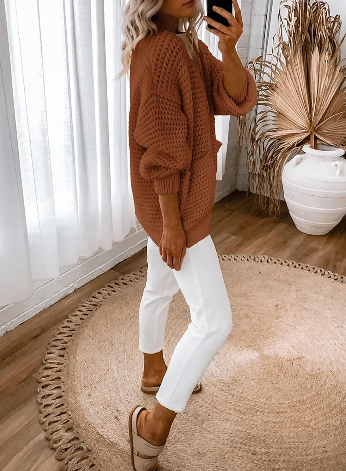 Dokotoo Women's 2025 Fashion Casual Open Front Long Sleeve Chunky Knit Cardigans Sweaters Outerwear Coats