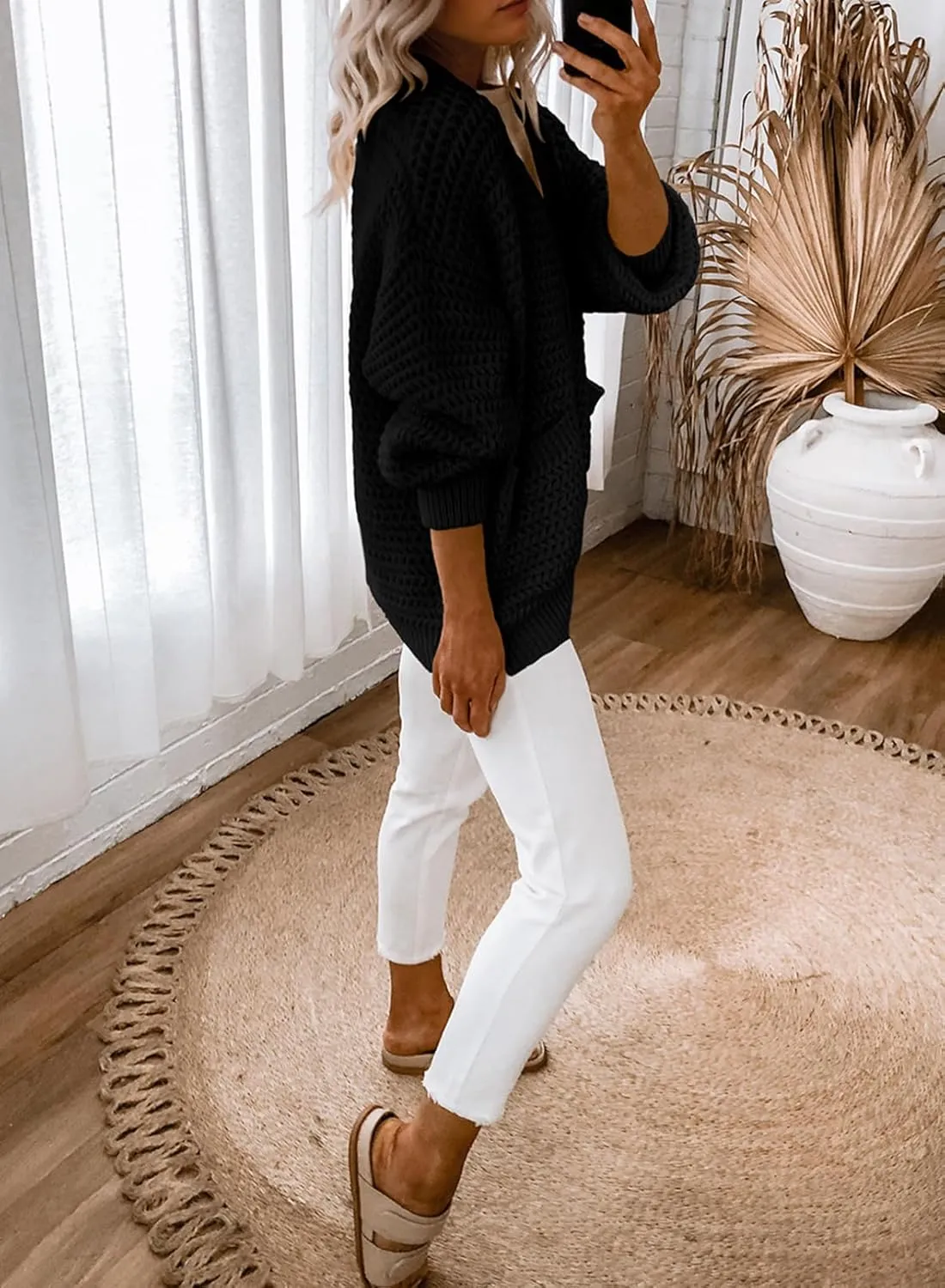 Dokotoo Women's 2025 Fashion Casual Open Front Long Sleeve Chunky Knit Cardigans Sweaters Outerwear Coats