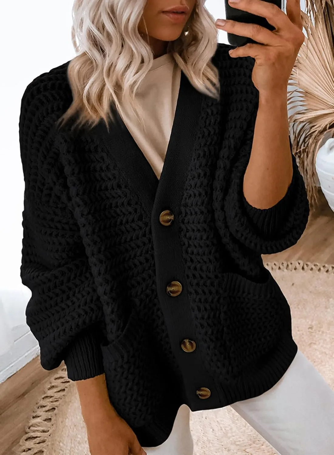 Dokotoo Women's 2025 Fashion Casual Open Front Long Sleeve Chunky Knit Cardigans Sweaters Outerwear Coats