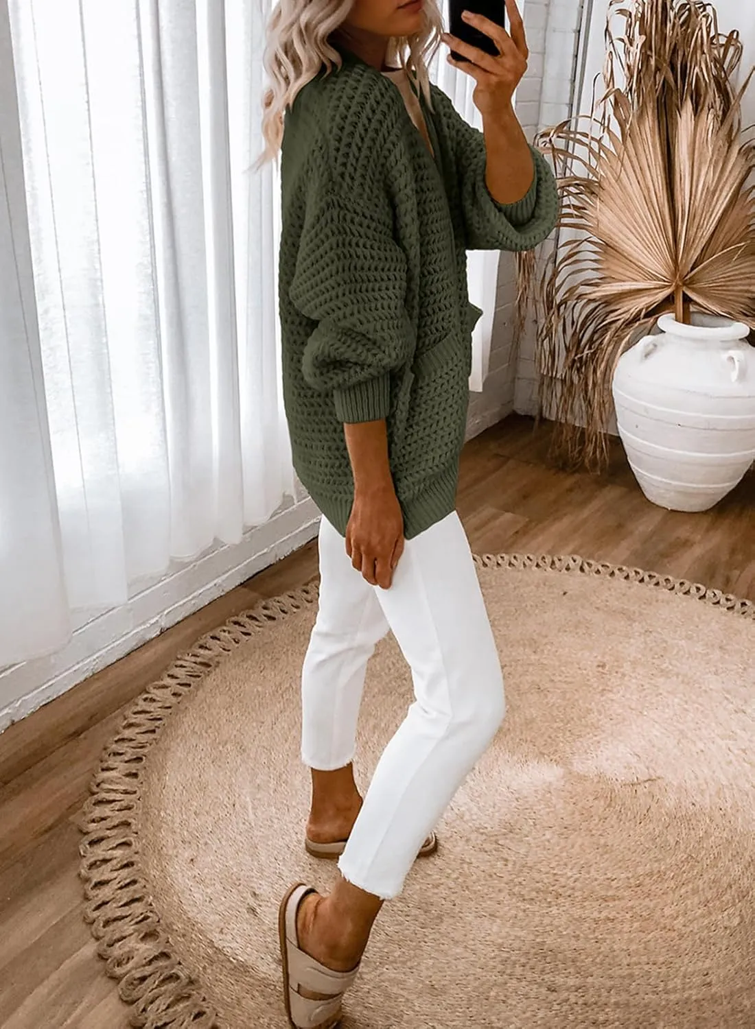 Dokotoo Women's 2025 Fashion Casual Open Front Long Sleeve Chunky Knit Cardigans Sweaters Outerwear Coats
