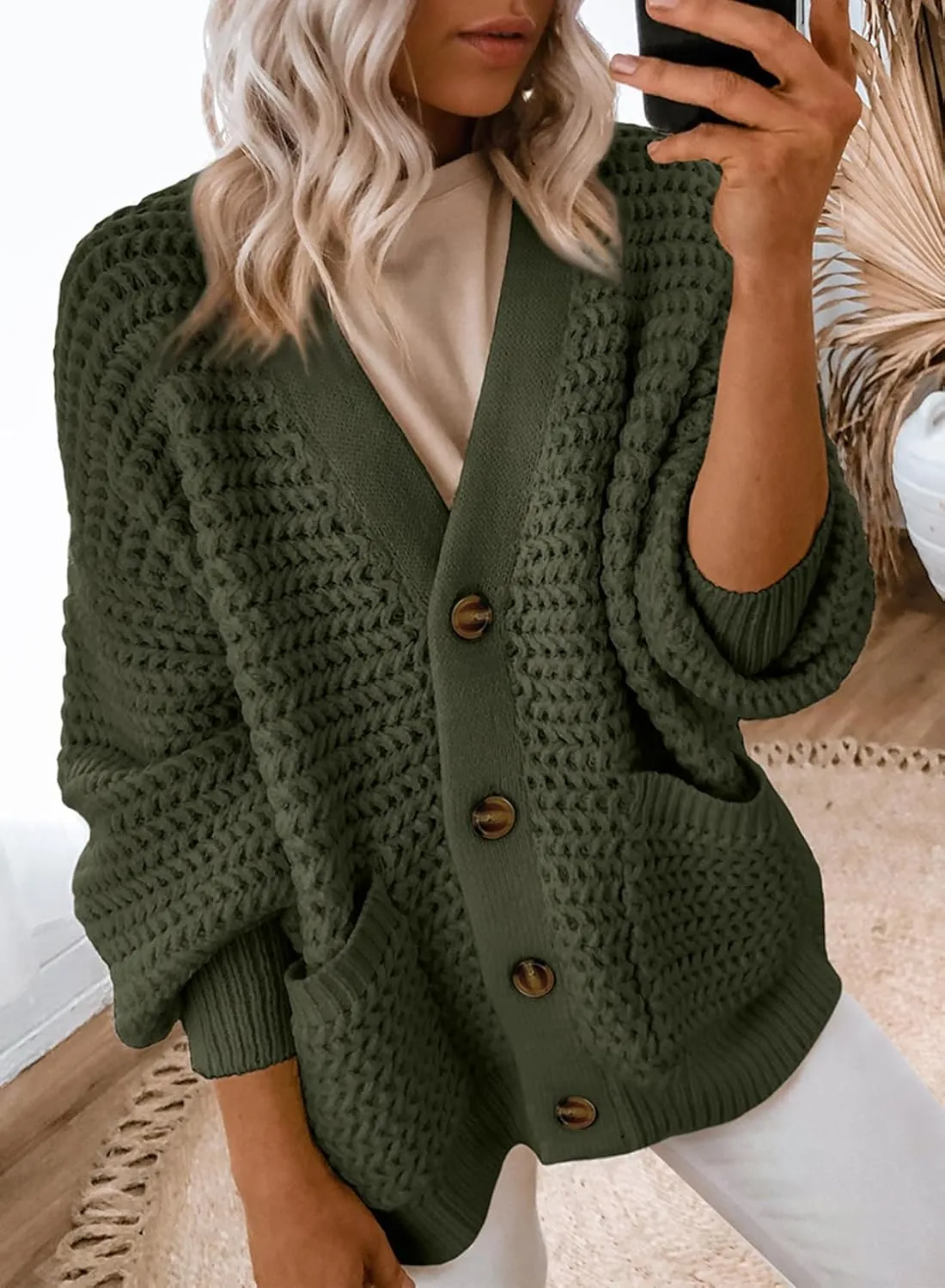 Dokotoo Women's 2025 Fashion Casual Open Front Long Sleeve Chunky Knit Cardigans Sweaters Outerwear Coats