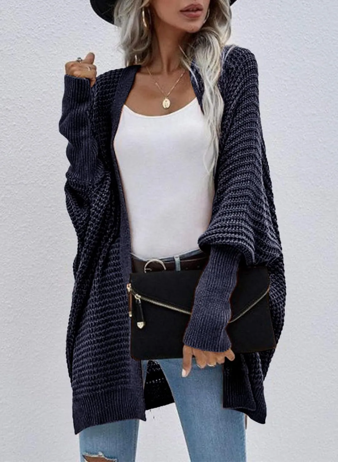 Dokotoo Women's 2025 Fashion Casual Oversized Open Front Batwing Long Sleeve Chunky Knit Cardigans Sweaters Outerwear Coats