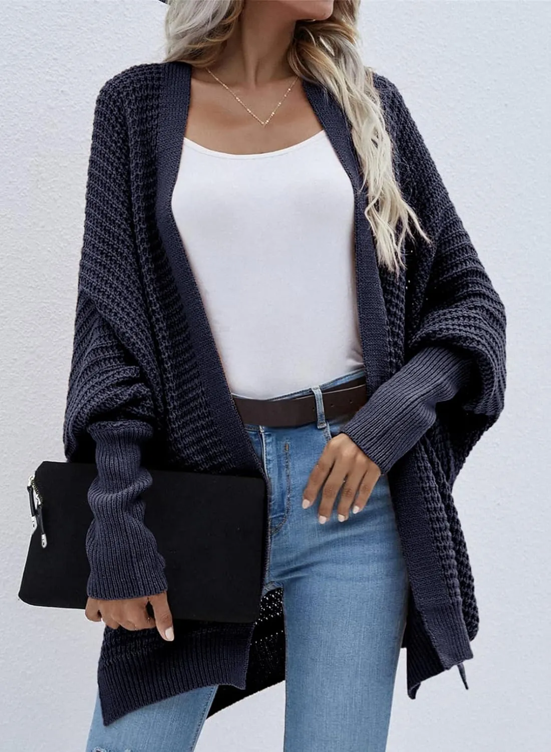 Dokotoo Women's 2025 Fashion Casual Oversized Open Front Batwing Long Sleeve Chunky Knit Cardigans Sweaters Outerwear Coats