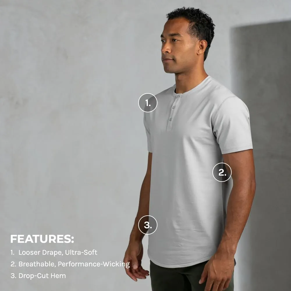 Drop-Cut Henley Shirts for Men, 3-Button Closure, Short Sleeve, Casual T-Shirt, Soft & Breathable, Wrinkle Resistant