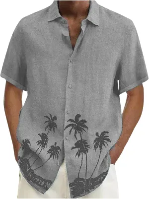 DuDubaby Men's Casual Lapel Beach Holiday Wear Fashion Hawaiian Short-Sleeved