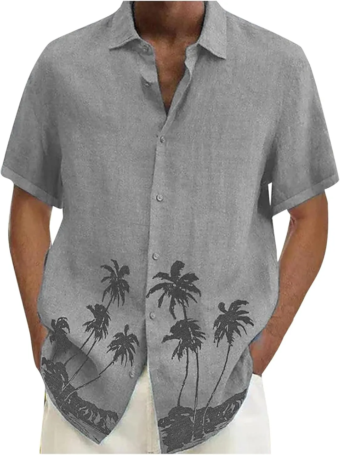 DuDubaby Men's Casual Lapel Beach Holiday Wear Fashion Hawaiian Short-Sleeved
