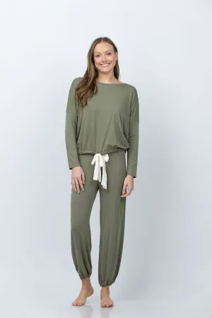 Eberjey Gisele Slouchy Pajama Set in Moss/ Ivory
