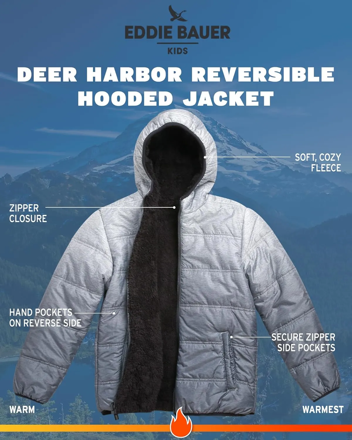 Eddie Bauer Boys' Reversible Jacket - Waterproof Lightweight Fleece Lined Hooded Puffer Coat - Boys Outerwear Jacket (5-20)