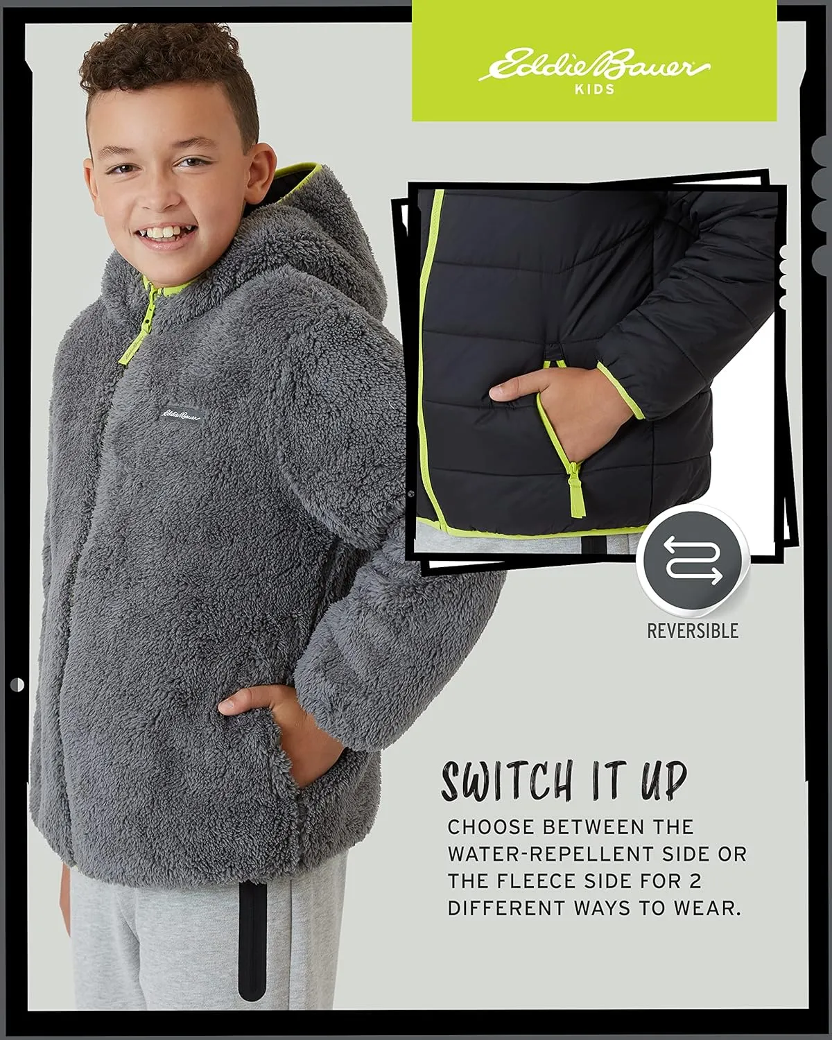 Eddie Bauer Boys' Reversible Jacket - Waterproof Lightweight Fleece Lined Hooded Puffer Coat - Boys Outerwear Jacket (5-20)