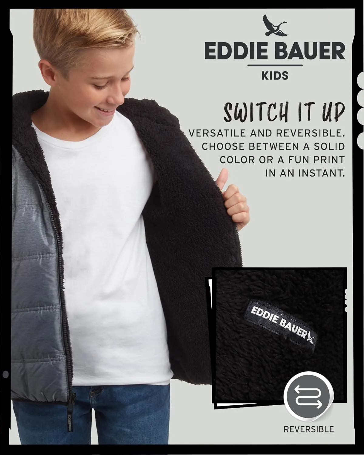 Eddie Bauer Boys' Reversible Jacket - Waterproof Lightweight Fleece Lined Hooded Puffer Coat - Boys Outerwear Jacket (5-20)