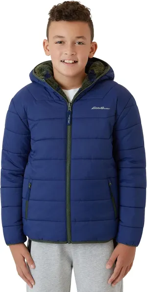Eddie Bauer Boys' Reversible Jacket - Waterproof Lightweight Fleece Lined Hooded Puffer Coat - Boys Outerwear Jacket (5-20)