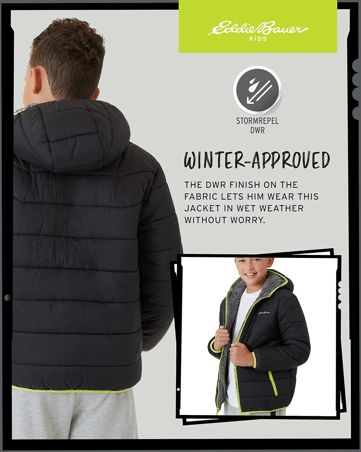 Eddie Bauer Boys' Reversible Jacket - Waterproof Lightweight Fleece Lined Hooded Puffer Coat - Boys Outerwear Jacket (5-20)