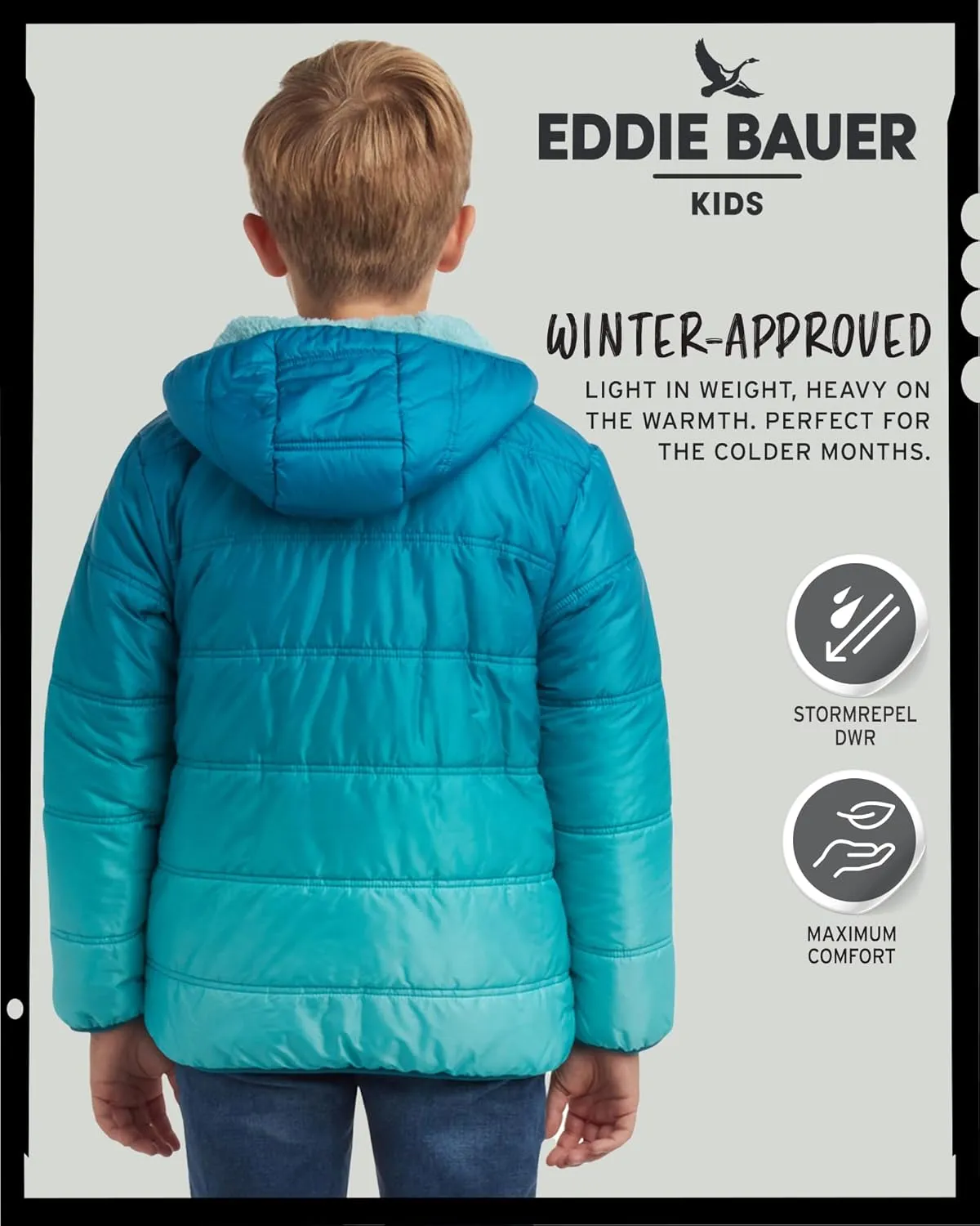 Eddie Bauer Boys' Reversible Jacket - Waterproof Lightweight Fleece Lined Hooded Puffer Coat - Boys Outerwear Jacket (5-20)