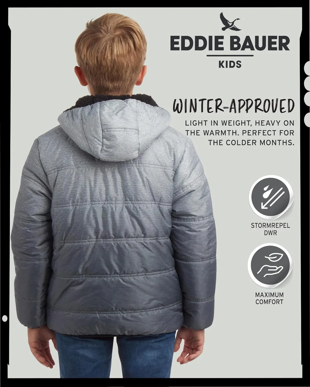 Eddie Bauer Boys' Reversible Jacket - Waterproof Lightweight Fleece Lined Hooded Puffer Coat - Boys Outerwear Jacket (5-20)
