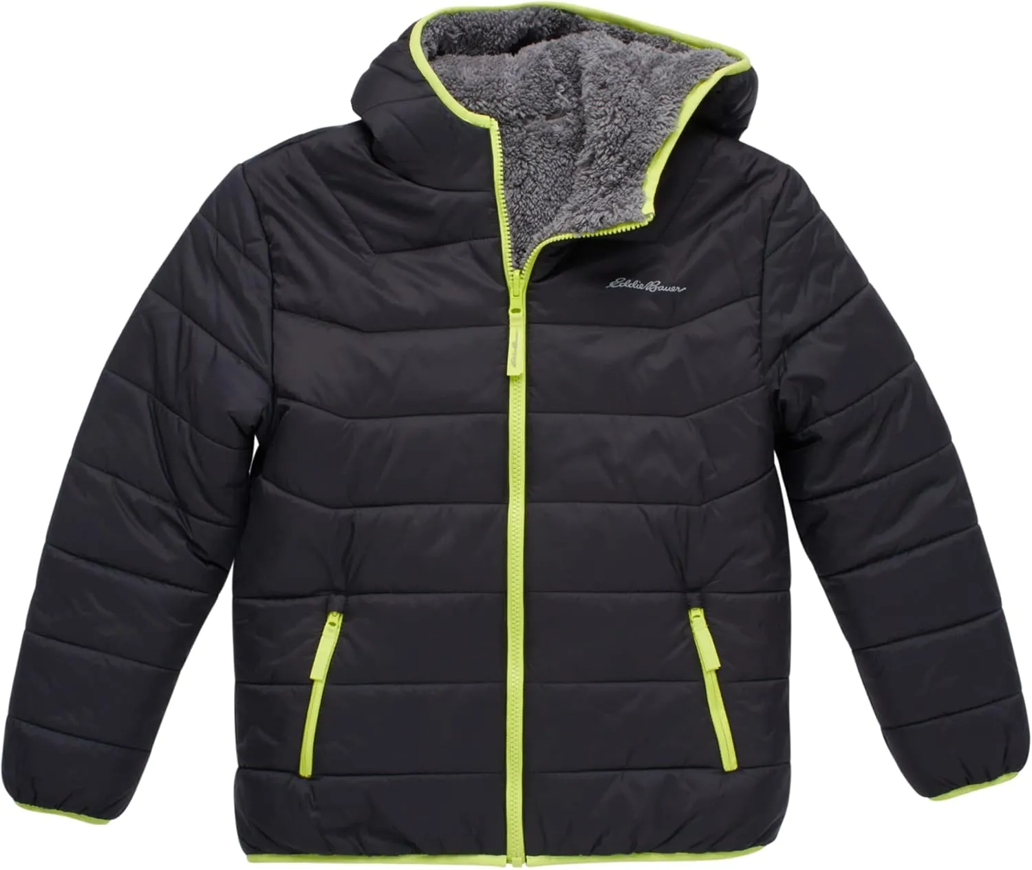 Eddie Bauer Boys' Reversible Jacket - Waterproof Lightweight Fleece Lined Hooded Puffer Coat - Boys Outerwear Jacket (5-20)
