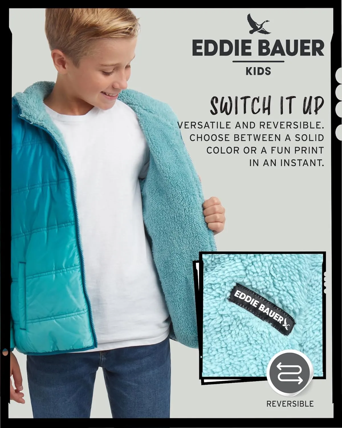 Eddie Bauer Boys' Reversible Jacket - Waterproof Lightweight Fleece Lined Hooded Puffer Coat - Boys Outerwear Jacket (5-20)
