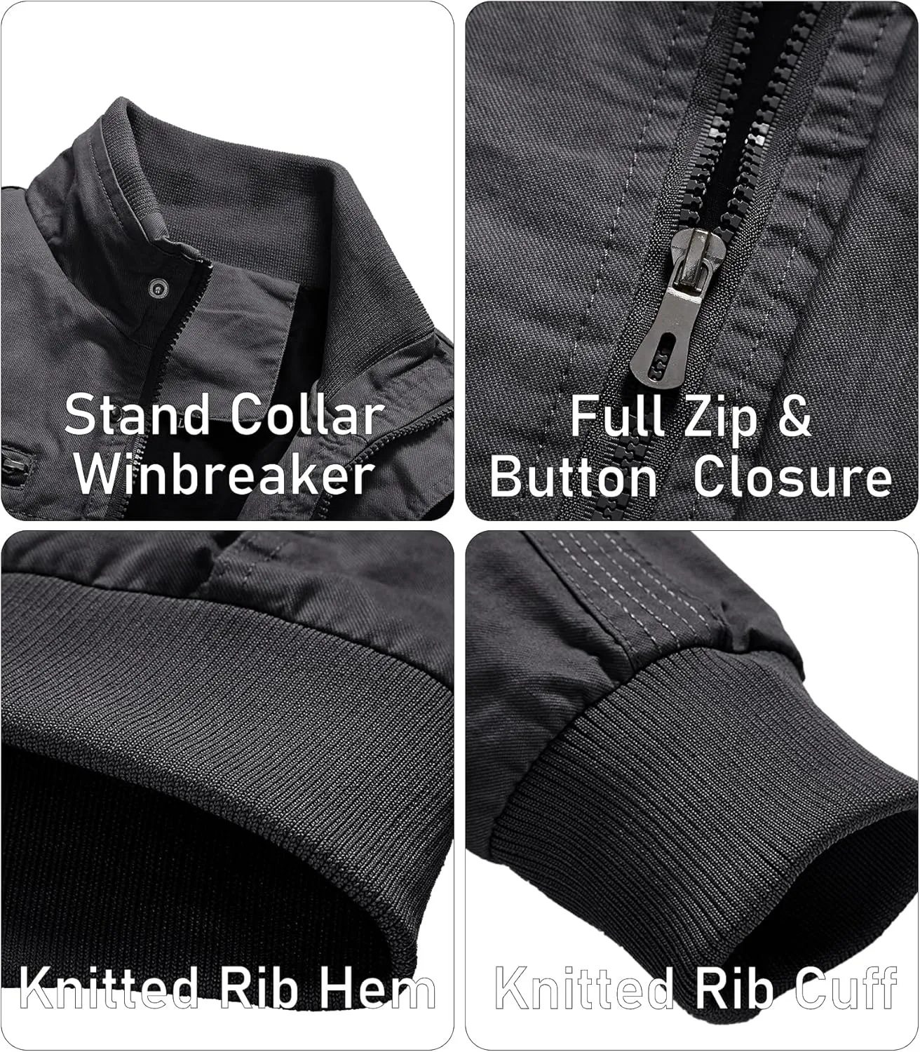 EKLENTSON Men's Cotton Lightweight Multi Pockets Zip Front Stand Collar Military Jackets Windbreaker