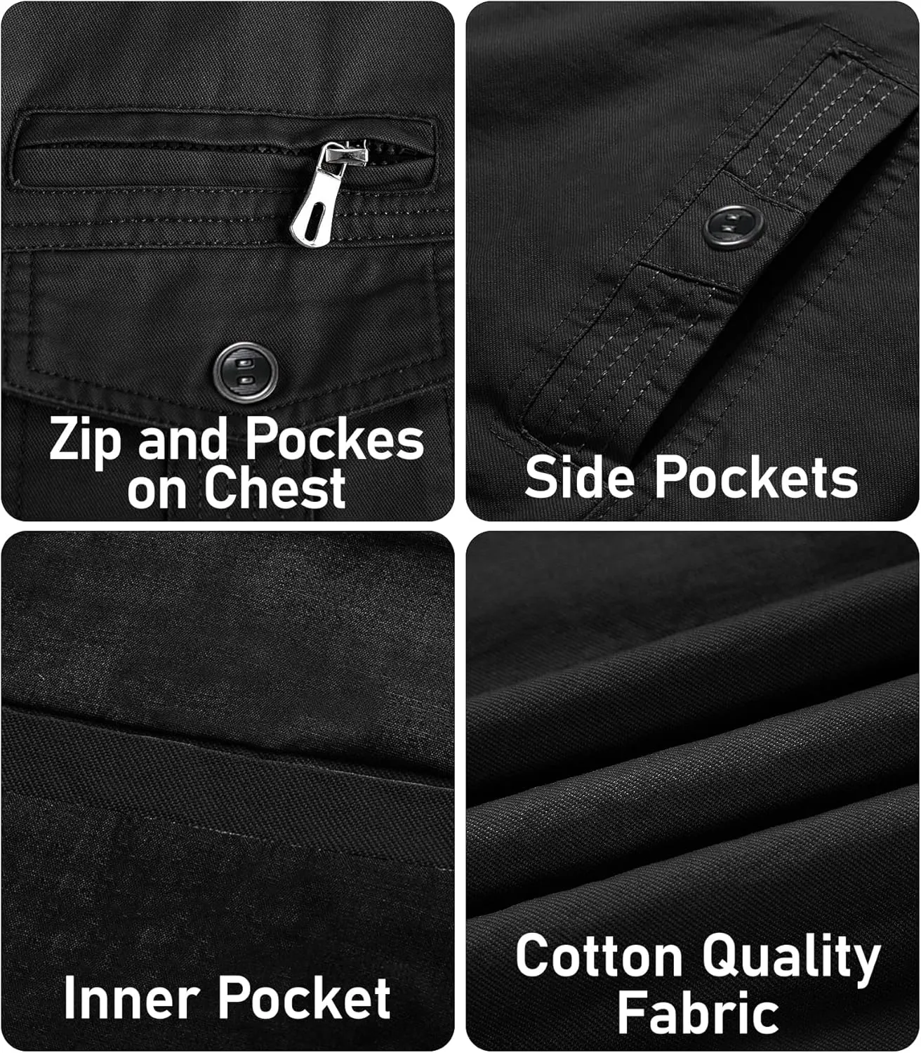 EKLENTSON Men's Cotton Lightweight Multi Pockets Zip Front Stand Collar Military Jackets Windbreaker