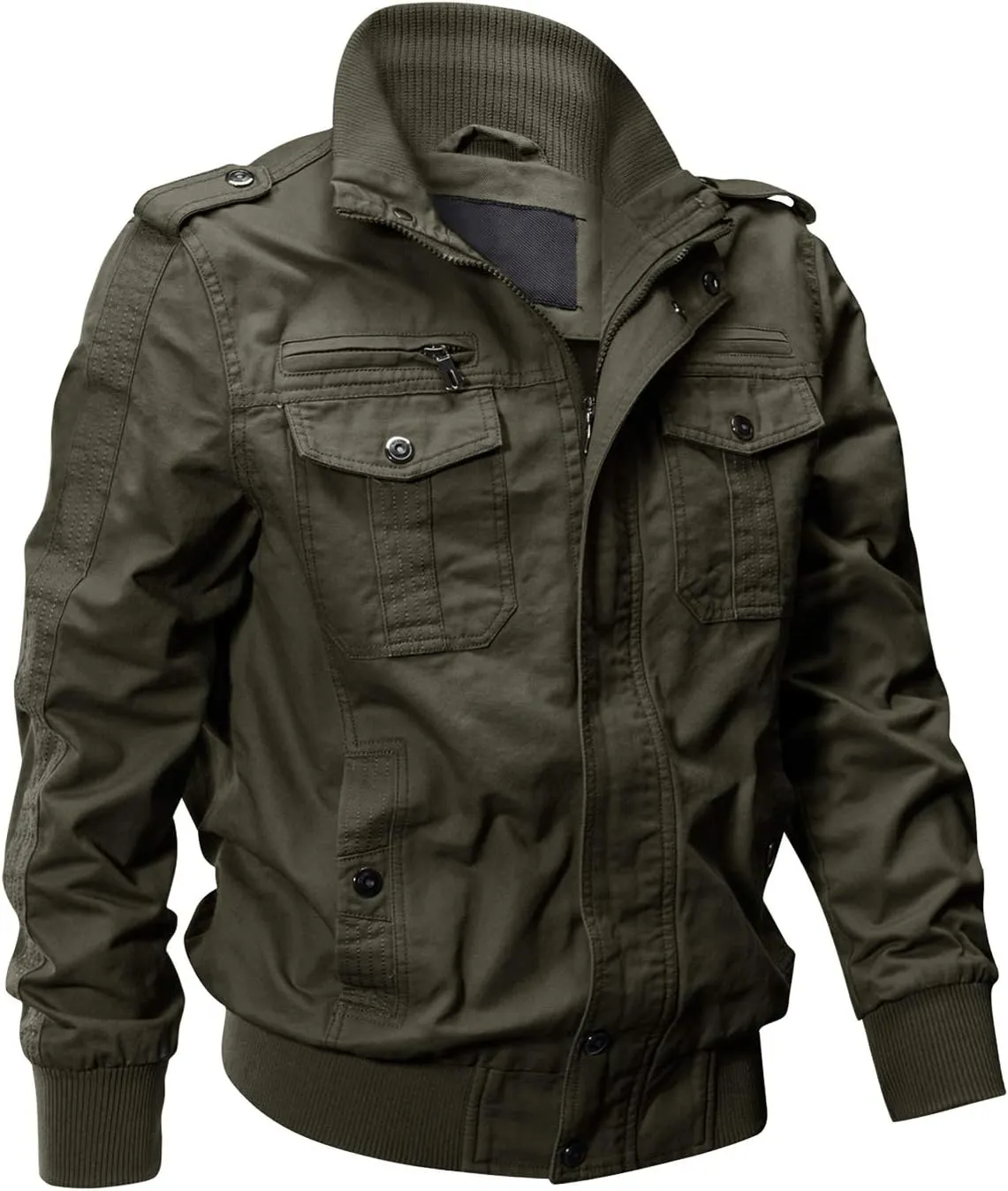 EKLENTSON Men's Cotton Lightweight Multi Pockets Zip Front Stand Collar Military Jackets Windbreaker