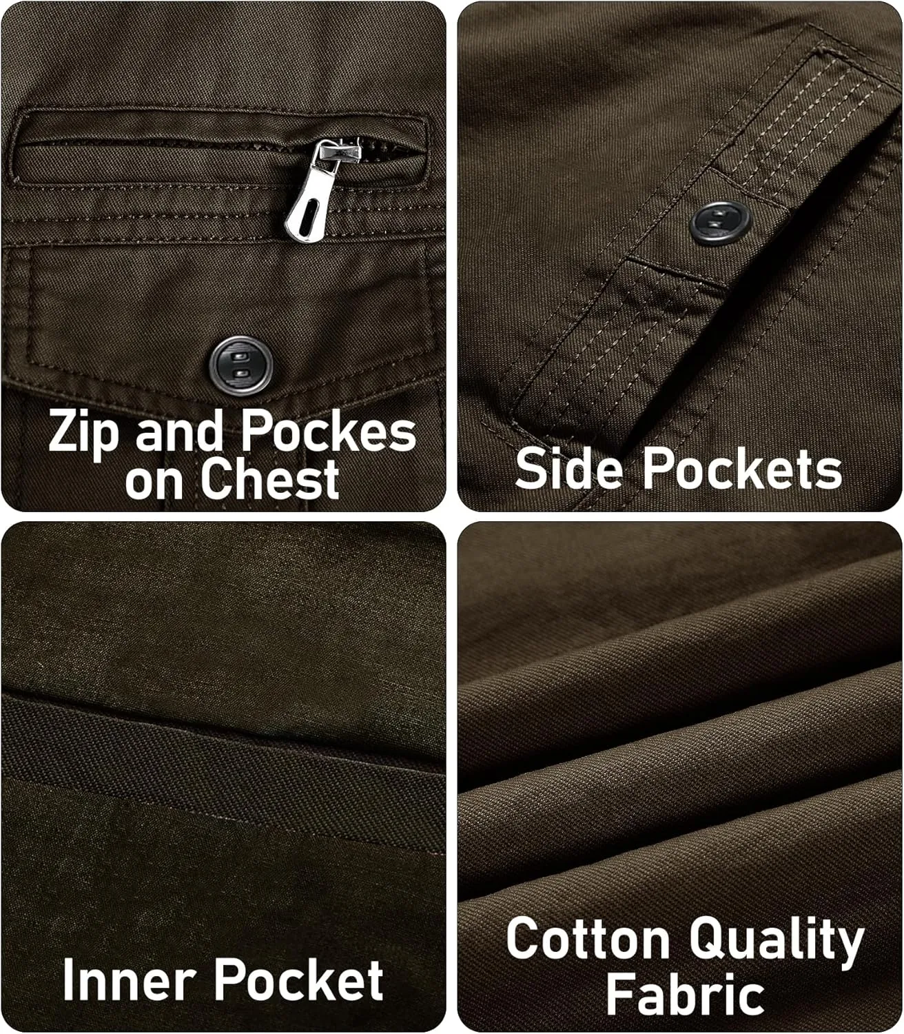 EKLENTSON Men's Cotton Lightweight Multi Pockets Zip Front Stand Collar Military Jackets Windbreaker