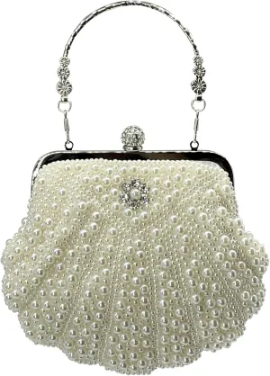 Elegant Pearl clutch purses, Formal Wristlet Purses for Women Dress,White Pearl Evening Bag for Wedding and Party,Vintage 1920s Beaded Clutch Purse