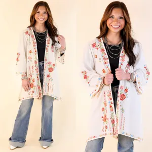 Enchanting Escapes Floral Embroidered 3/4 Sleeve Kimono in Ivory