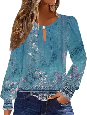 ETCYY Womens Blouses Pleated Long Sleeve Shirts Dressy Casual Fall 2025 Fashion Work Business Casual Outfits Tunic Tops