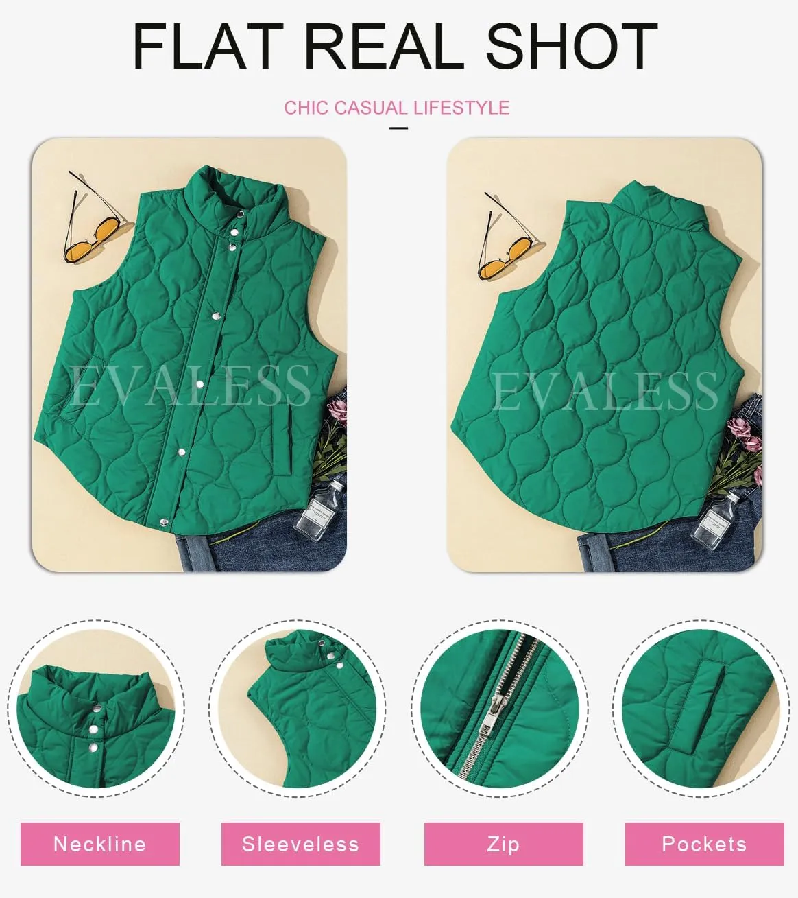 EVALESS Cropped Puffer Vest Women Lightweight Quilted Stand Collar Sleeveless Jackets Fall Spring 2025 Button Zip Up Coat