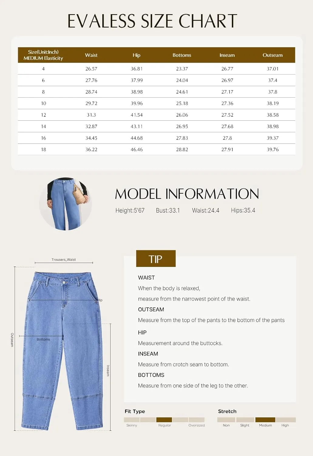 EVALESS Jeans for Women Wide Leg High Waisted Boyfriend Straight Leg Stretchy Cropped Denim Pants