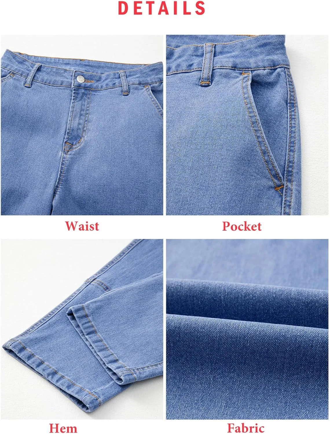 EVALESS Jeans for Women Wide Leg High Waisted Boyfriend Straight Leg Stretchy Cropped Denim Pants