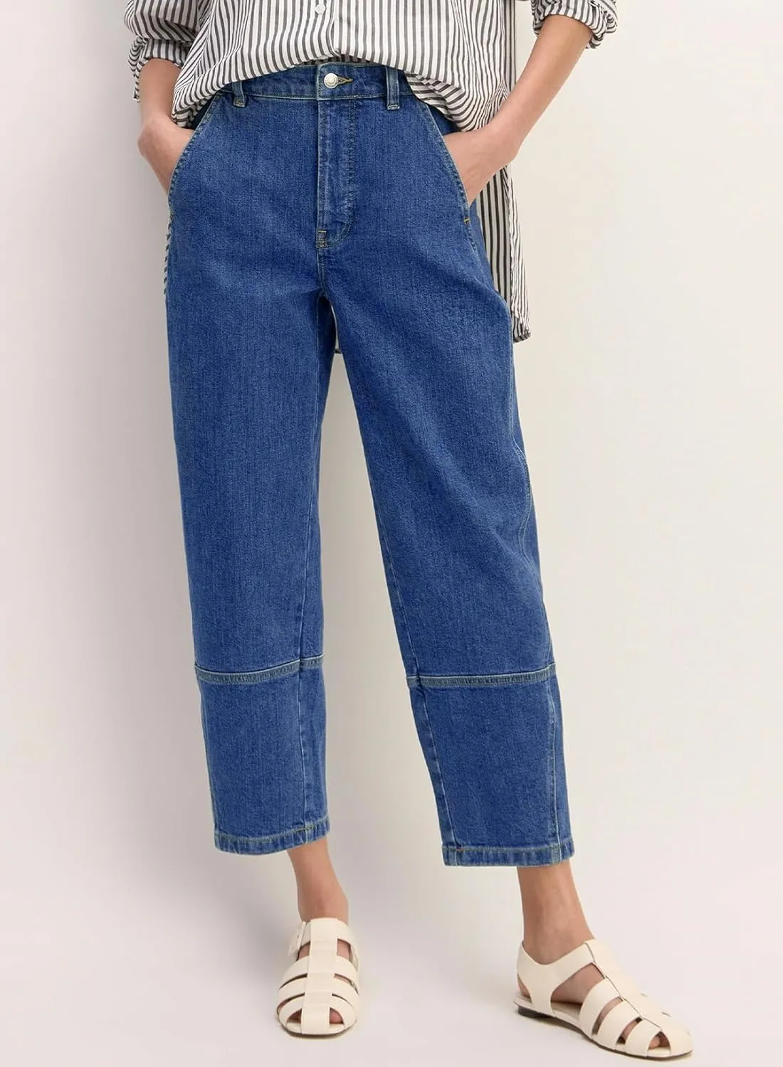 EVALESS Jeans for Women Wide Leg High Waisted Boyfriend Straight Leg Stretchy Cropped Denim Pants
