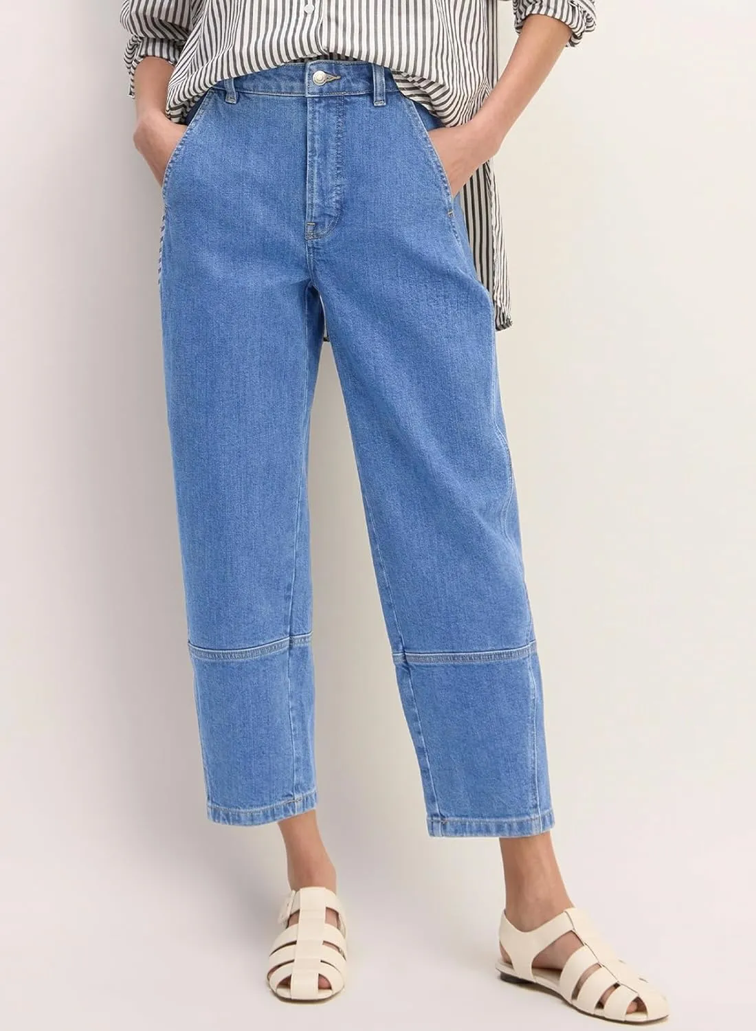 EVALESS Jeans for Women Wide Leg High Waisted Boyfriend Straight Leg Stretchy Cropped Denim Pants