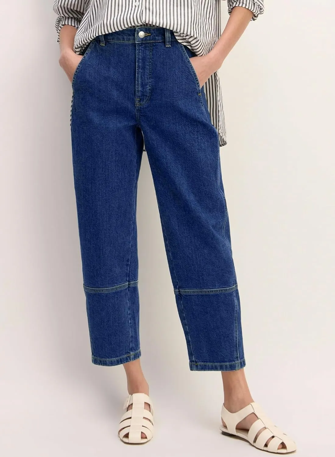 EVALESS Jeans for Women Wide Leg High Waisted Boyfriend Straight Leg Stretchy Cropped Denim Pants