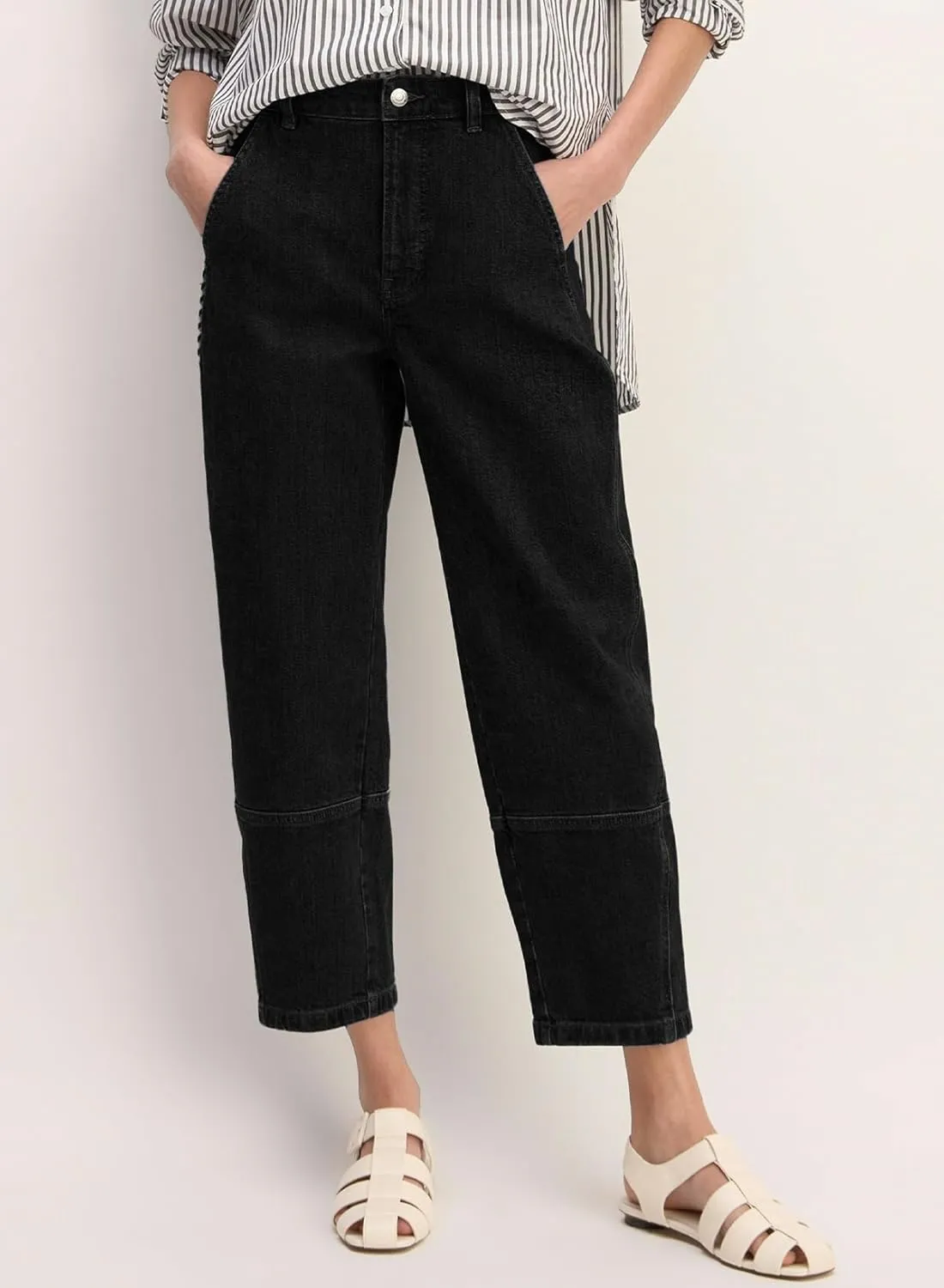 EVALESS Jeans for Women Wide Leg High Waisted Boyfriend Straight Leg Stretchy Cropped Denim Pants