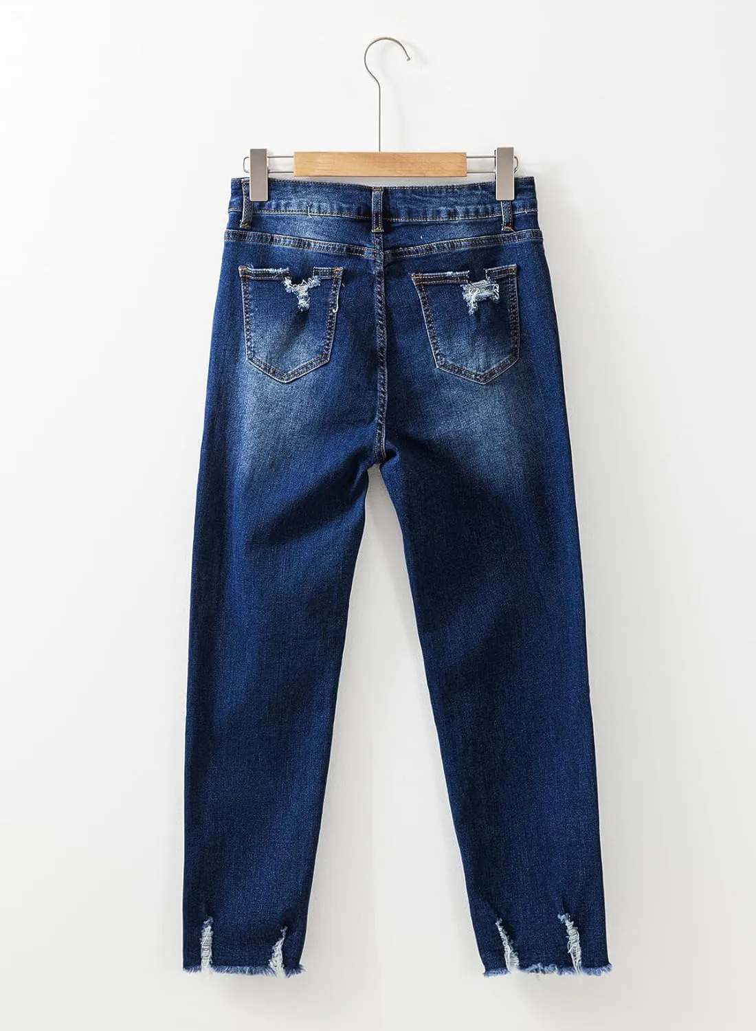 EVALESS Womens Jeans Mid Waisted Stretchy Ripped Distressed Tummy Control Straight Ankle Jean for Women Trendy 2025