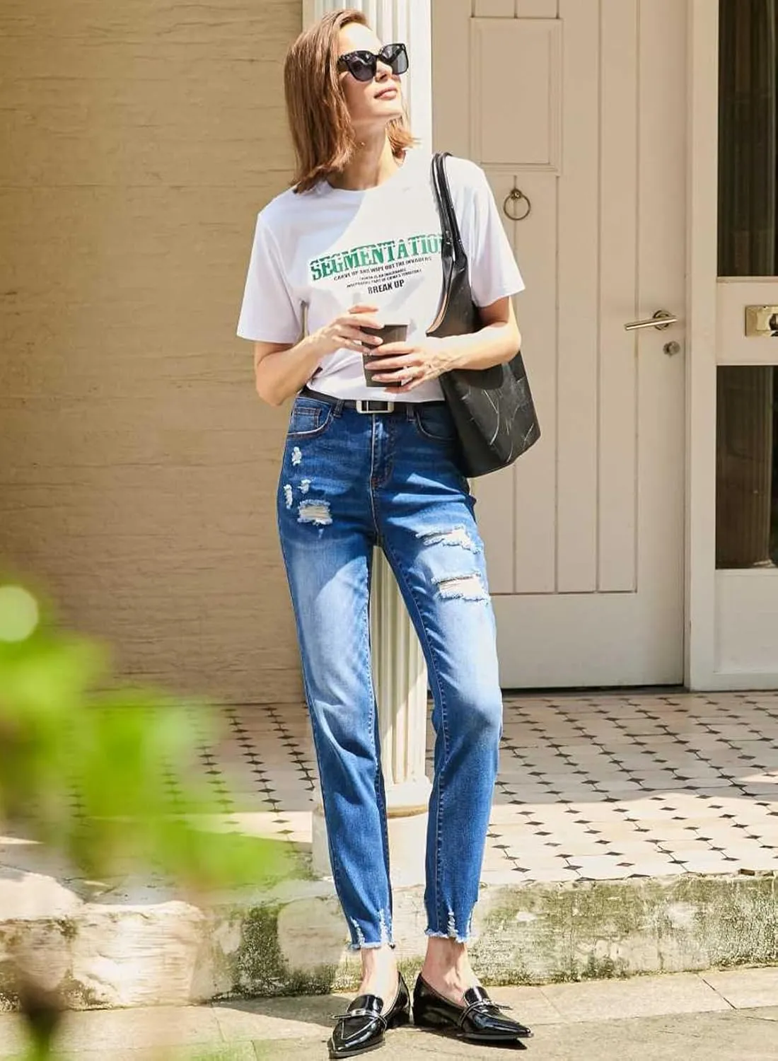 EVALESS Womens Jeans Mid Waisted Stretchy Ripped Distressed Tummy Control Straight Ankle Jean for Women Trendy 2025